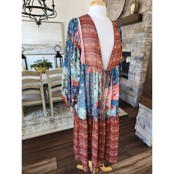Boutique Umgee USA Patchwork Boho Kimono Hippie Stevie Nicks Gypsy Festival S - Picture 2 of 9